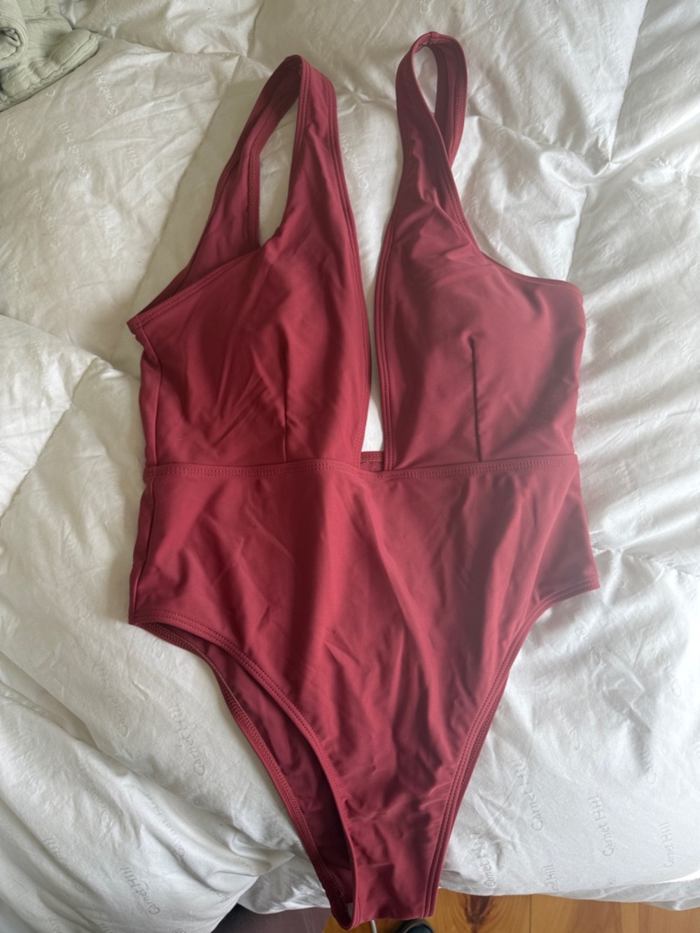 Zaful Deep V One-Piece Swimsuit in Burgundy